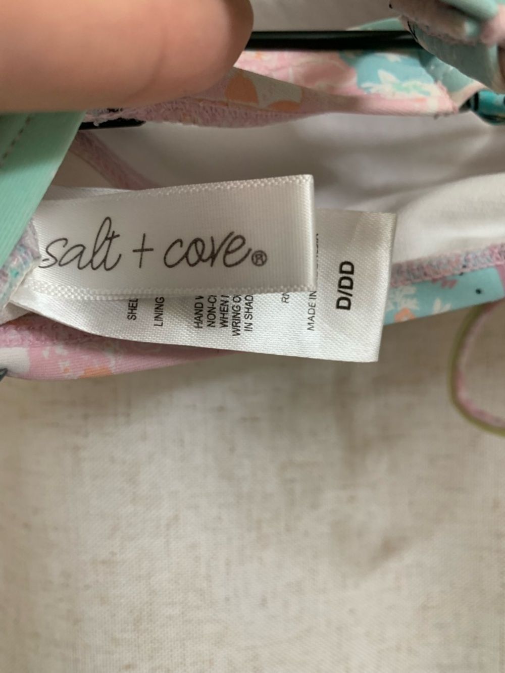 Salt + Cove Pastel Patchwork Push Up Tie Front Swim Top Pink Aqua Midkini D/DD - Picture 5 of 7